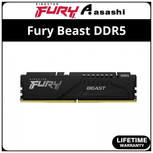 Kingston Fury Beast Black DDR5 16GB 5200Mhz CL40 XMP Support Performance PC Ram - KF552C40BB-16