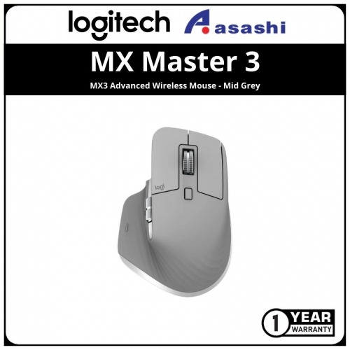 Logitech MX Master 3 MX3 Advanced Wireless Mouse - Mid Grey - 2.4GHZ/BT (910-005699)