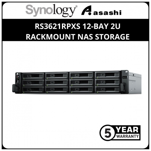 SYNOLOGY RS3621RPxs 12-Bay 2U Rackmount NAS Storage(Intel Xeon D-1531 6 Core Processor (Up to 2.7Ghz), 8GB ECC, 4 x GbE, Redundant Power)