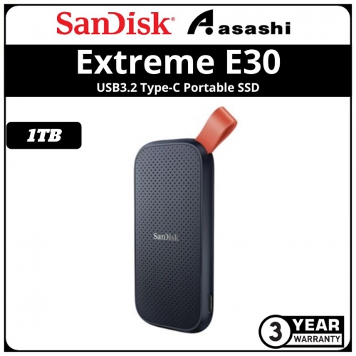 Sandisk E30 Extreme 1TB USB3.2 Gen2 Type-C Portable SSD - SDSSDE30-1T00-G25 (Up to 800MB/s Read Speed)