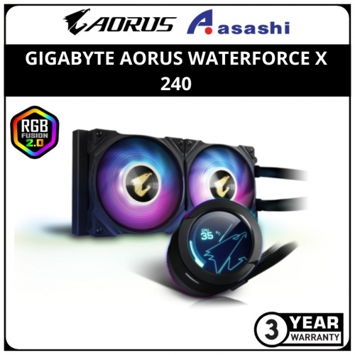 (PROMO) GIGABYTE AORUS WATERFORCE X 240 (Support LGA1700) AIO Liquid CPU Cooler with Circular LCD Display