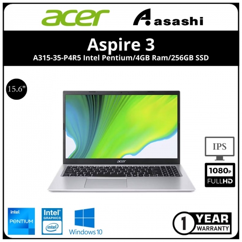Acer Aspire 3 A315-35-P4R5 Notebook (Intel Pentium N6000/4GB OB(1 Extra Slot)/256GB SSD/Intel HD Graphics/15.6
