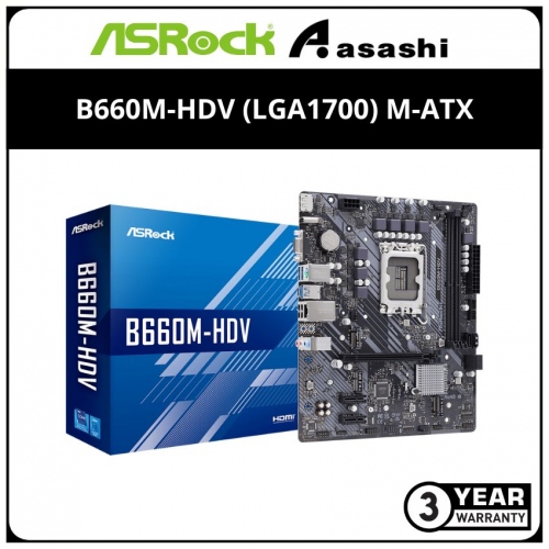 ASRock B660M-HDV (LGA1700) M-ATX Motherboard (Type C, VGA, HDMI, DP)