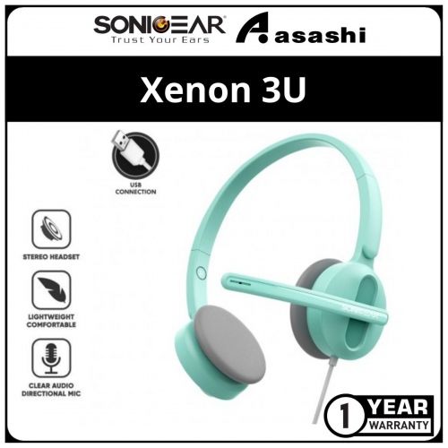 Sonic Gear Xenon 3U Series (Mint) USB Stereo Wired Headphone with Microphone | Portable Light Weight | 1 Year Warranty