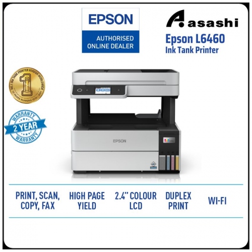 Epson L6460 A4, Full Pigment Ink, 17/9.5 ipm, Print Scan Copy, ADF, Duplex, WiFi/WiFi Direct, Ethernet, 2.4
