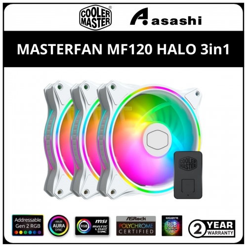 Cooler Master MasterFan MF120 HALO ARGB 3-in-1 (White) Casing Fan w/ Controller (Daisy Chain)