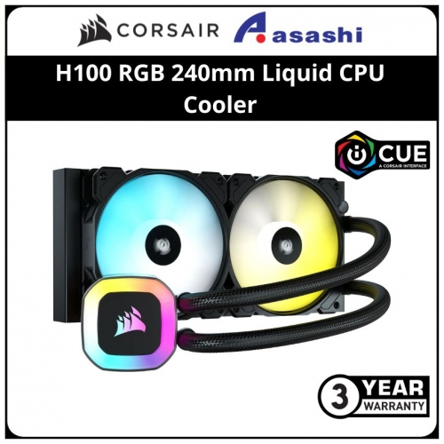 Corsair H100 RGB 240mm Liquid CPU Cooler (SP RGB Elite 1500 RPM, No RGB Controller) - 3 Years Warranty