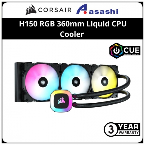 Corsair H150 RGB 360mm Liquid CPU Cooler (SP RGB Elite 1500 RPM, No RGB Controller) - 3 Years Warranty