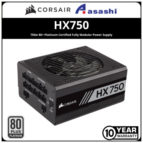 Corsair HX Series HX750 750w 80+ Platinum Certified Fully Modular Power Supply, 10 Yrs Warranty