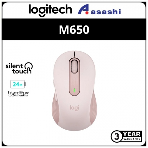 Logitech M650 Signature Wireless Bluetooth Multi-Device Compatibility ,Customisable Side Buttons , Silent Touch Mouse (910-006263) Rose