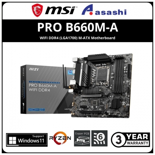 MSI PRO B660M-A WIFI DDR4 (LGA1700) M-ATX Motherboard