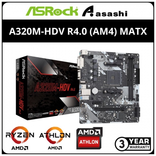 ASRock A320M-HDV R4.0 (AM4) MATX Motherboard