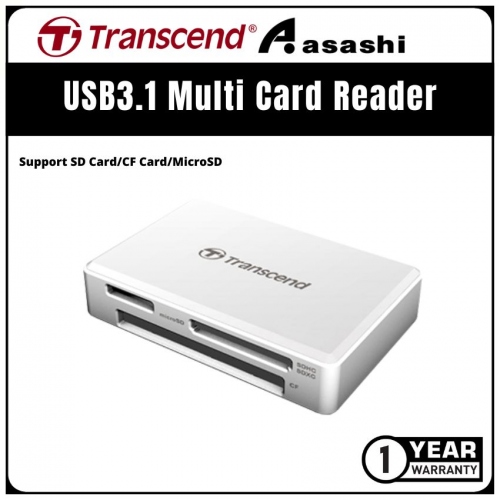 Transcend (TS-RDF8W2) All in One USB3.1 Multi Card Reader-White -Support SD Card/CF Card/MicroSD Card (1 yrs Limited Hardware Warranty)