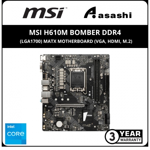 MSI H610M BOMBER DDR4 (LGA1700) mATX Motherboard (VGA, HDMI, M.2)