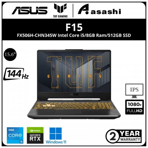 Asus TUF FX506H-CHN345W Gaming Notebook - (Intel Core i5-11400H/8G D4(1 Slot Extra)/512GB SSD(1 Extra Slot M.2)/15.6