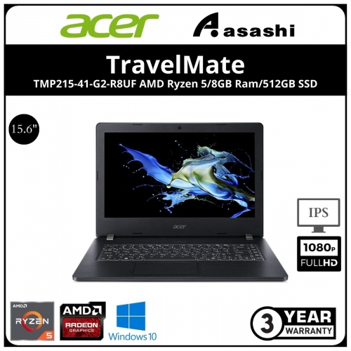 Acer TravelMate TMP215-41-G2-R8UF Notebook-(AMD Ryzen 5-5650U/8GD4/512GB SSD/No-DVDRW/15.6