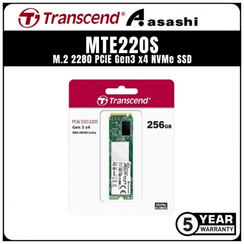 Transcend MTE220S 256GB M.2 2280 PCIE Gen3 x4 NVMe SSD - TS256GMTE220S (Up to 3300MB/s Read & 1250MB/s Write)