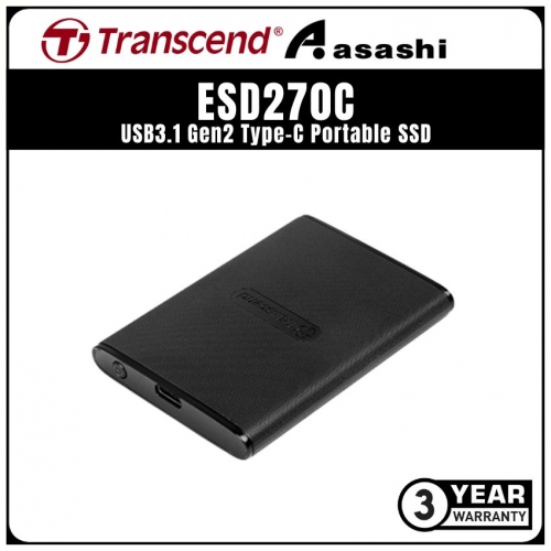 Transcend ESD270C 500GB USB3.1 Gen2 Type-C Portable SSD - TS500GESD270C (Up to 520MB/s Read Speed,460MB/s Write Speed)