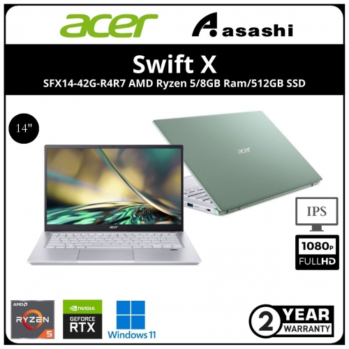 Acer Swift X SFX14-42G-R4R7 Notebook (AMD Ryzen 5-5625U/8GD4 OB(No Slot)/512GB SSD/Nvidia RTX3050Ti 4GB Graphic//14