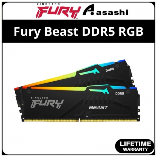 Kingston Fury Beast Black RGB DDR5 32GB(2x16GB) 5200Mhz CL40 XMP Support Performance PC Ram - KF552C40BBAK2-32