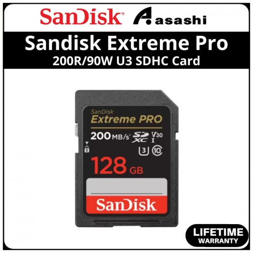 Sandisk (SDSDXXD-128G-GN4IN) Extreme Pro 128GB UHS-I U3 V30 Class10 SDXC Card - Up to 200MB/s Read Speed,90MB/s Write Speed