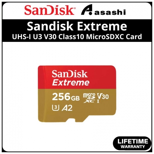 SanDisk (SDSQXAV-256G-GN6MN) Extreme 256GB UHS-I U3 V30 Class10 MicroSDXC Card w/o adapter - Up to 190MB/s Read Speed,130MB/s Write Speed