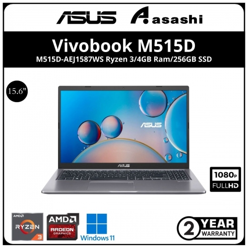 Asus Vivobook M515D-AEJ1587WS Notebook - (Ryzen 3-3250U/4GB OB (1slot) /256GB SSD/15.6
