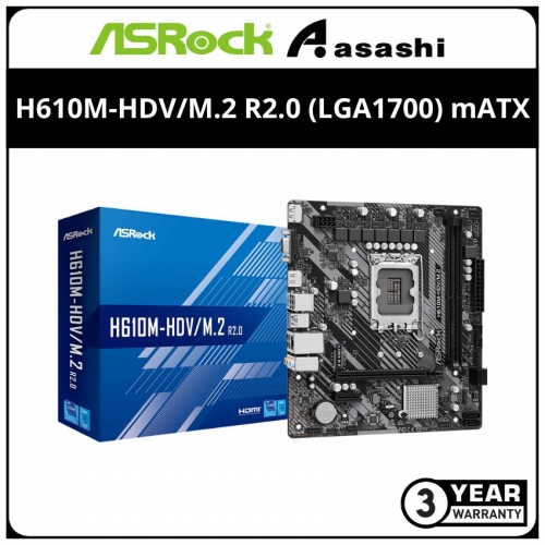 ASRock H610M-HDV/M.2 R2.0 (LGA1700) mATX Motherboard (VGA, HDMI, DP, M.2)