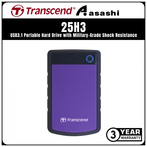 Transcend Storejet 25H3-Purple 1TB USB3.1 Portable Hard Drive with Military-Grade Shock Resistance - TS1TSJ25H3P