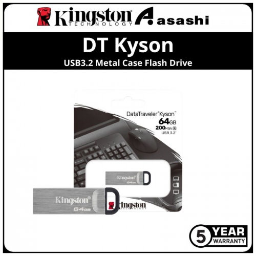 Kingston DT Kyson 64GB USB3.2 Metal Case Flash Drive - Up to 200MB/s Read Speed