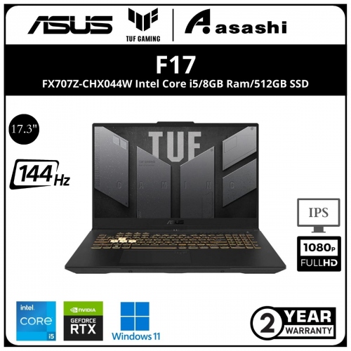 Asus TUF F17 FX707Z-CHX044W Gaming Notebook - (Intel Core i5-12500H Processor/8GB D5 4800Mhz(1 Slot Extra)/512GB SSD(1 Extra Slot M.2)/17.3