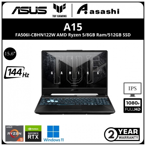 Asus TUF A15 FA506I-CBHN122W Gaming Notebook - (AMD Ryzen 5-4600H/8GB D4(1 Extra Slot)/512GB SSD(Extra 1 Sata Slot)/15.6