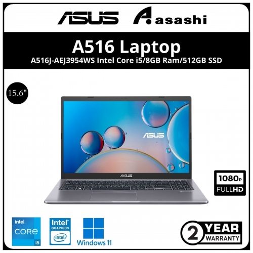 Asus Vivobook A516J-AEJ3954WS Notebook - (Intel core i5-1035G1/8GB OB (1 Extra Slot)/512GB SSD/15.6