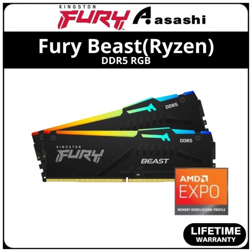 Kingston Fury Beast Black RGB DDR5 32GB(2x16GB) 5200Mhz CL36 Expo Support Performance PC Ram - KF552C36BBEAK2-32