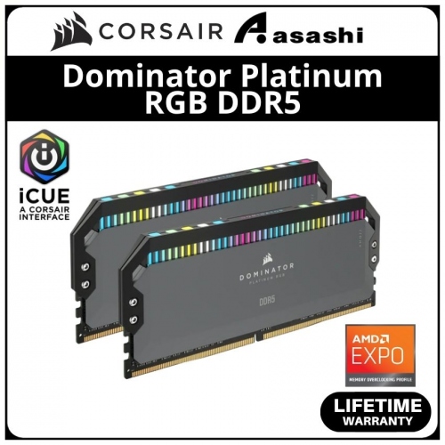 Corsair Dominator Platinum Grey RGB DDR5 64GB(2x32GB) 5200MHz CL40 Expo Support Performance PC Ram - CMT64GX5M2B5200Z40K