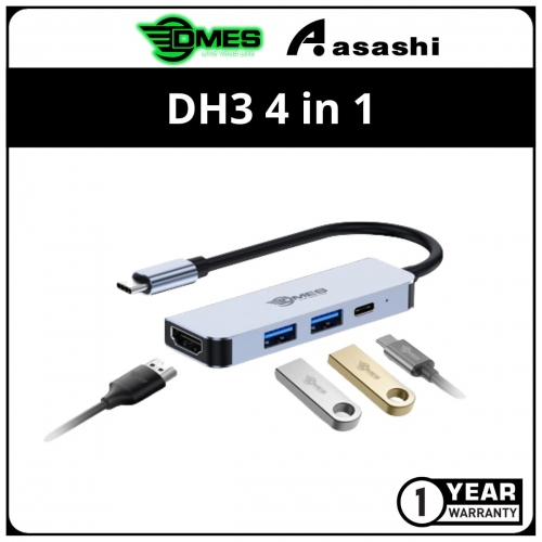 DMES DH3 4 in 1 Type-C to HDMI, USB3.0, PD USB-C Hub Converter Adapter