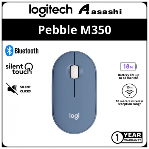 Logitech Pebble M350 Silent Bluetooth Mouse -Blueberry
