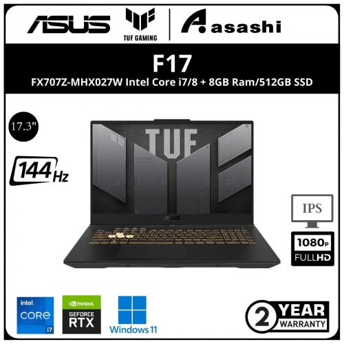 Asus TUF F17 FX707Z-MHX027W Gaming Notebook - (Intel Core i7-12700H Processor/16G D4(8*2)/512GB SSD(1 Extra Slot M.2)/17.3