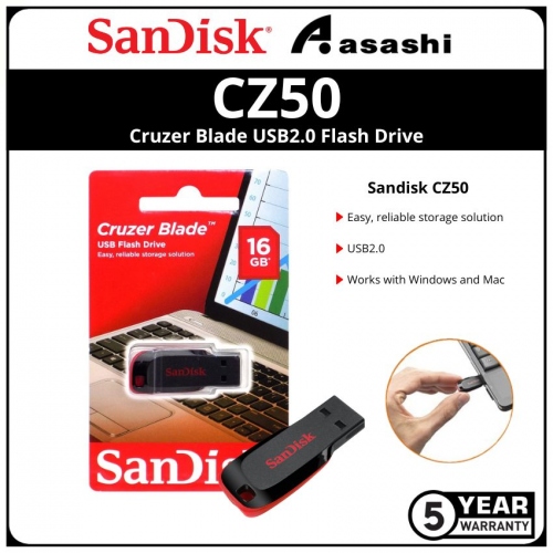 Sandisk CZ50 Black 16GB Cruzer Blade Usb2.0 Flash Drive (SDCZ50-016G-B35)