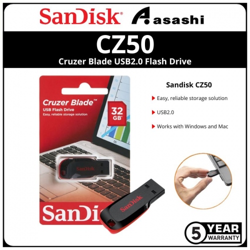 Sandisk CZ50 Black 32GB Cruzer Blade Usb2.0 Flash Drive (SDCZ50-032G-B35)