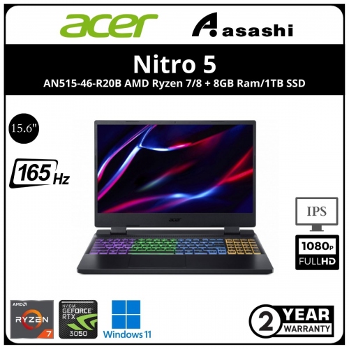 Acer Nitro 5 AN515-46-R20B Gaming Notebook(AMD Ryzen 7-6800H/16GB DDR5 (8*2)/1TB SSDM.2 (No 2.5