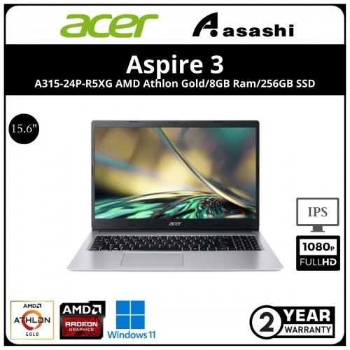 ACER A315-24P-R5XG Notebook (AMD Athlon Gold 7220U/8GB DDR5 OB (No Slot)/256GB SSD/No ODD/15.6