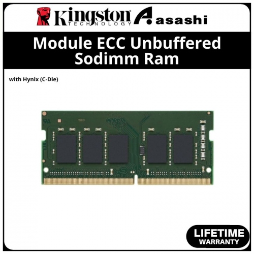 Kingston DDR4 16GB 3200MHz 1Rx8 Module ECC Unbuffered Sodimm Ram with Hynix (C-Die) - KSM32SES8/16HC