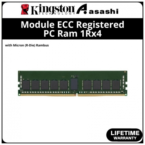 Kingston DDR4 16GB 2666MHz 1Rx4 Module ECC Register PC Ram with Micron (R-Die) Rambus - KSM26RS4/16MRR