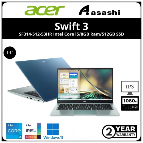 Acer Swift 3 SF314-512-53HR Notebook (Intel Core i5-1240P/8GD4 OB(No Slot)/512GB SSD/Intel Iris Xe Graphic//14