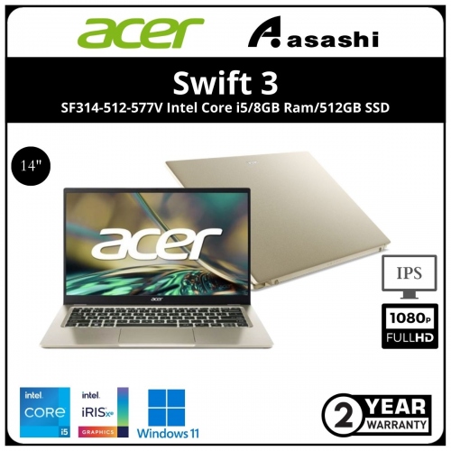 Acer Swift 3 SF314-512-577V Notebook (Intel Core i5-1240P/8GD4 OB(No Slot)/512GB SSD/Intel Iris Xe Graphic//14