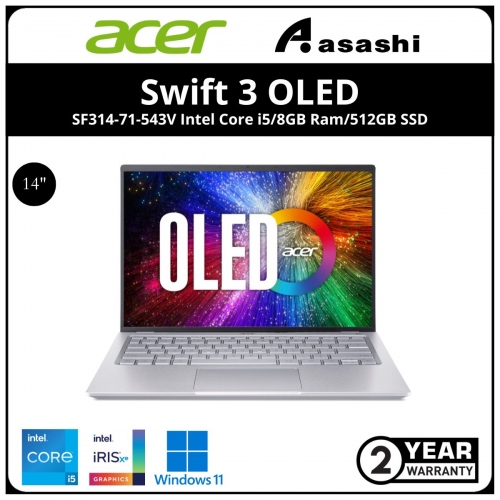 Acer Swift 3 OLED SF314-71-543V Notebook (Intel Core i5-12500H/8GD5 OB(No Slot)/512GB SSD/Intel Iris Xe Graphic//14