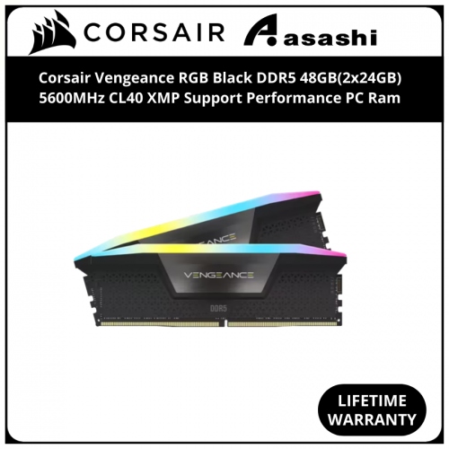 Corsair Vengeance RGB Black DDR5 48GB(2x24GB) 5600MHz CL40 XMP Support Performance PC Ram - CMH48GX5M2B5600C40