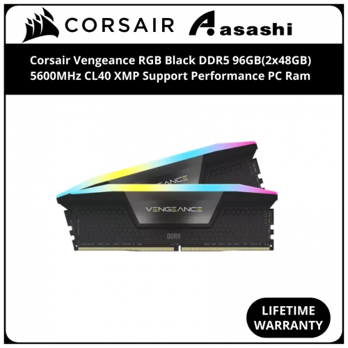 Corsair Vengeance RGB Black DDR5 96GB(2x48GB) 5600MHz CL40 XMP Support Performance PC Ram - CMH96GX5M2B5600C40
