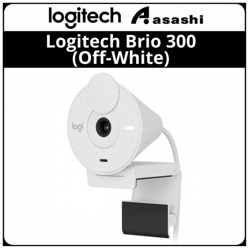 Logitech Brio 300 (White) Full HD Webcam with Privacy Shutter, Noise Reduction Microphone, USB-C, ceritified for Zoom
